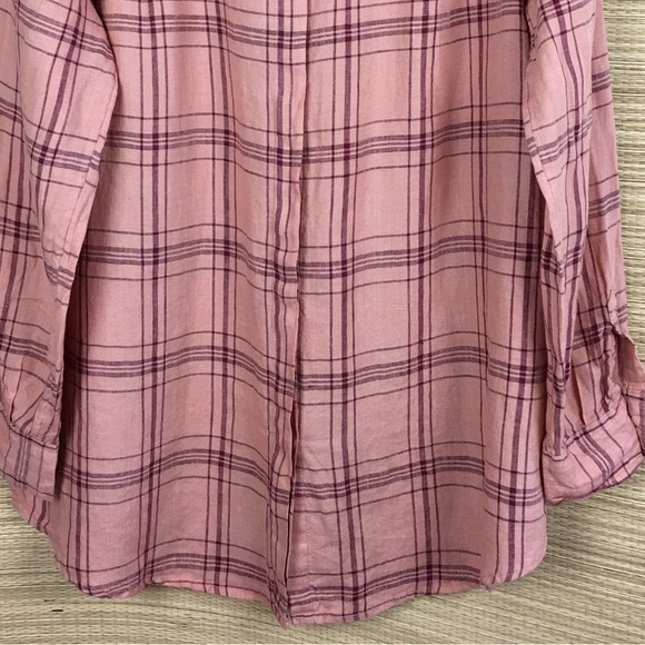 Free People Peach Linen No Limits Button Down Plaid Shirt Size L/G - Picture 8 of 11